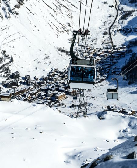 Cablecar to Val d'Isere, Alps in winter, Tarentaise, France